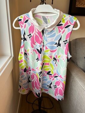 Tommy Bahama Golf Sleeveless Collared Top in Pink & Mint XL